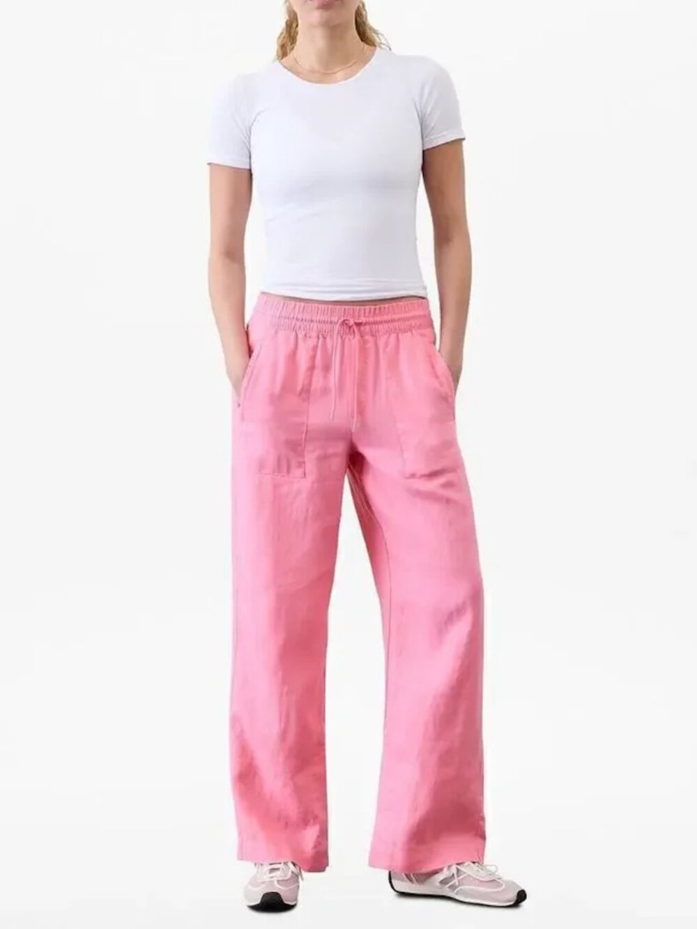 Athleta Retreat Linen Wide Leg Pants Women's Size Medium Pink 100% Linen